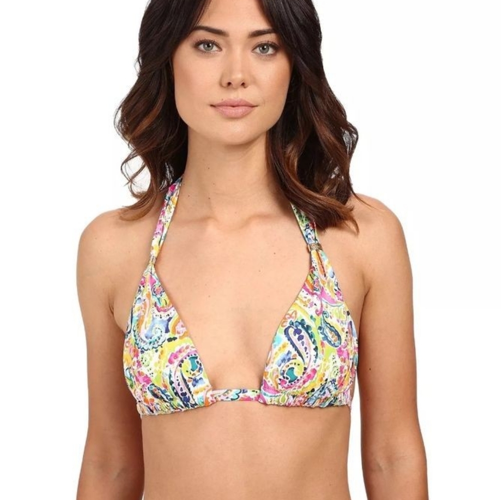 LAUREN RALPH LAUREN Bikini Top Halter Laguna Pink Paisley Print